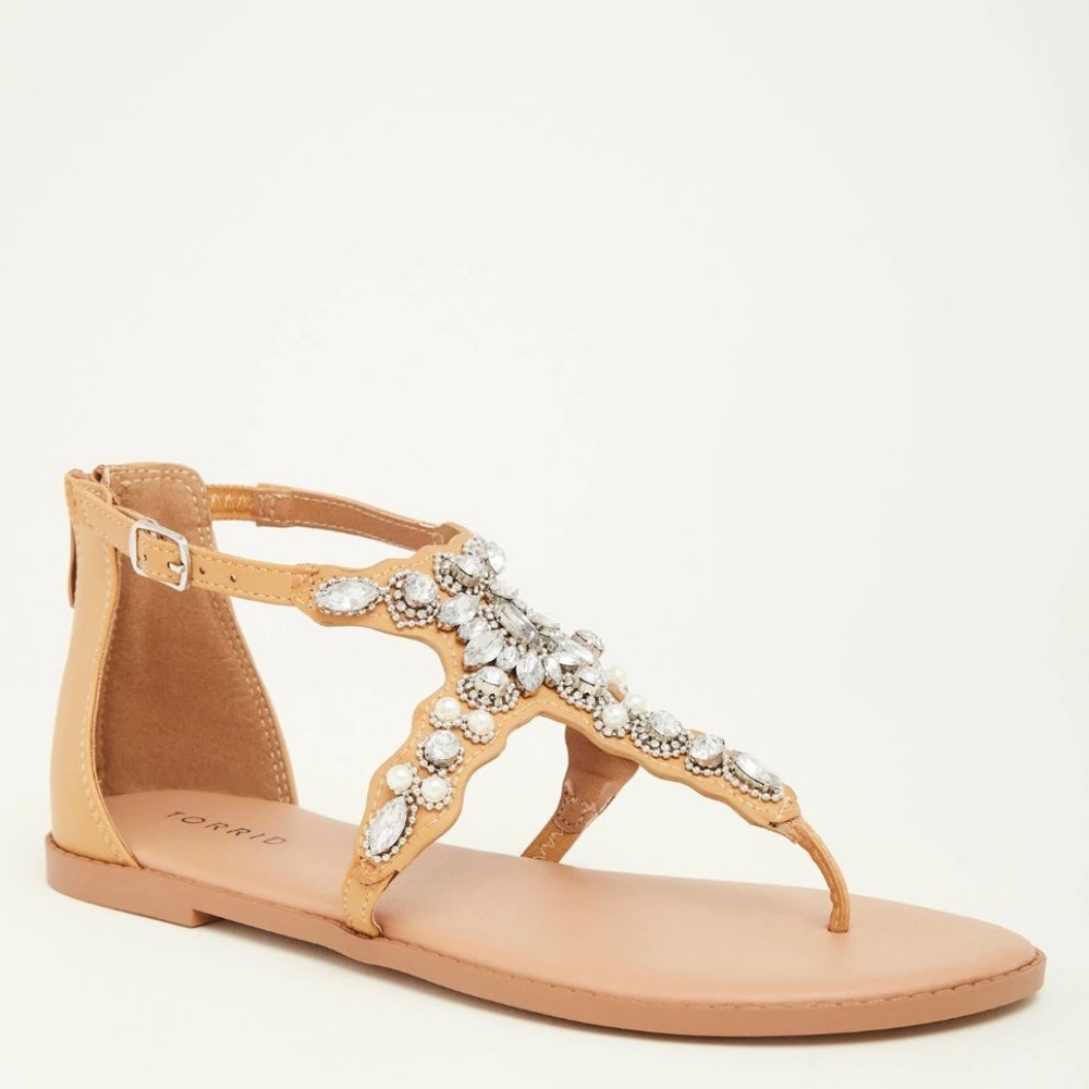 Torrid Tan Faux Leather Rhinestone Sandal T-Strap - Picture 3 of 8